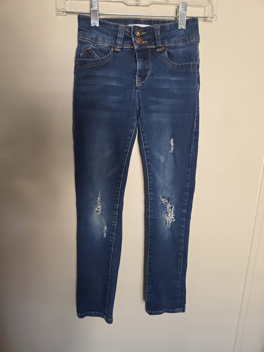 YMI Girls Size 8 WannaBettaFit Distressed Skinny Jeans Blue Ripped Denim